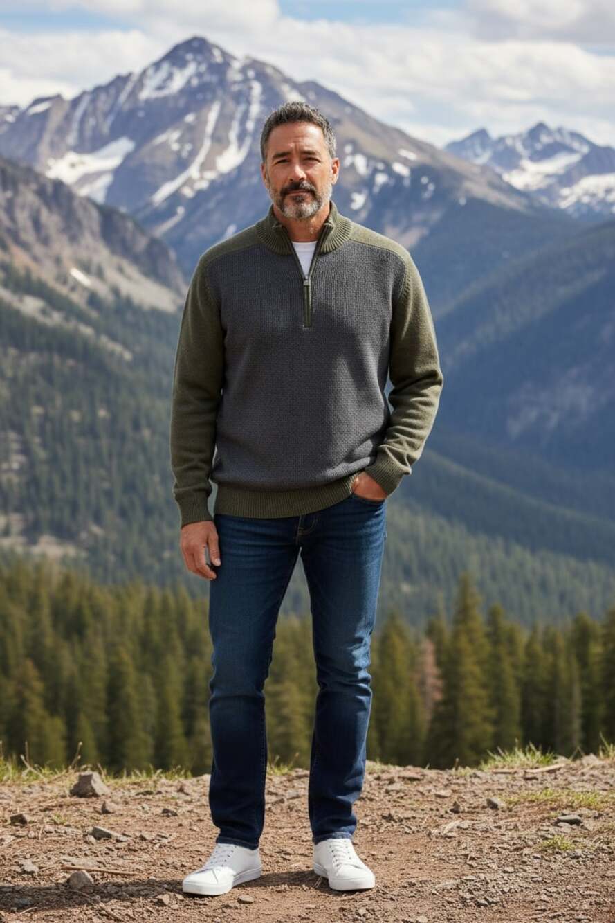 Eddie Bauer Men's Tall 3XL Quarter Zip Two-Tone Ribbed Knit Pullover Sweater Oli